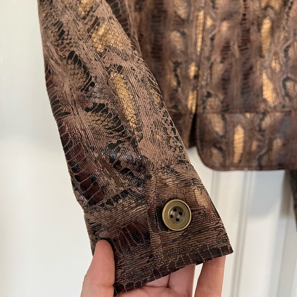 Vintage Linear Snake Print Jacket – Faux Leather Metallic Bronze Size M/L - Picture 2 of 9